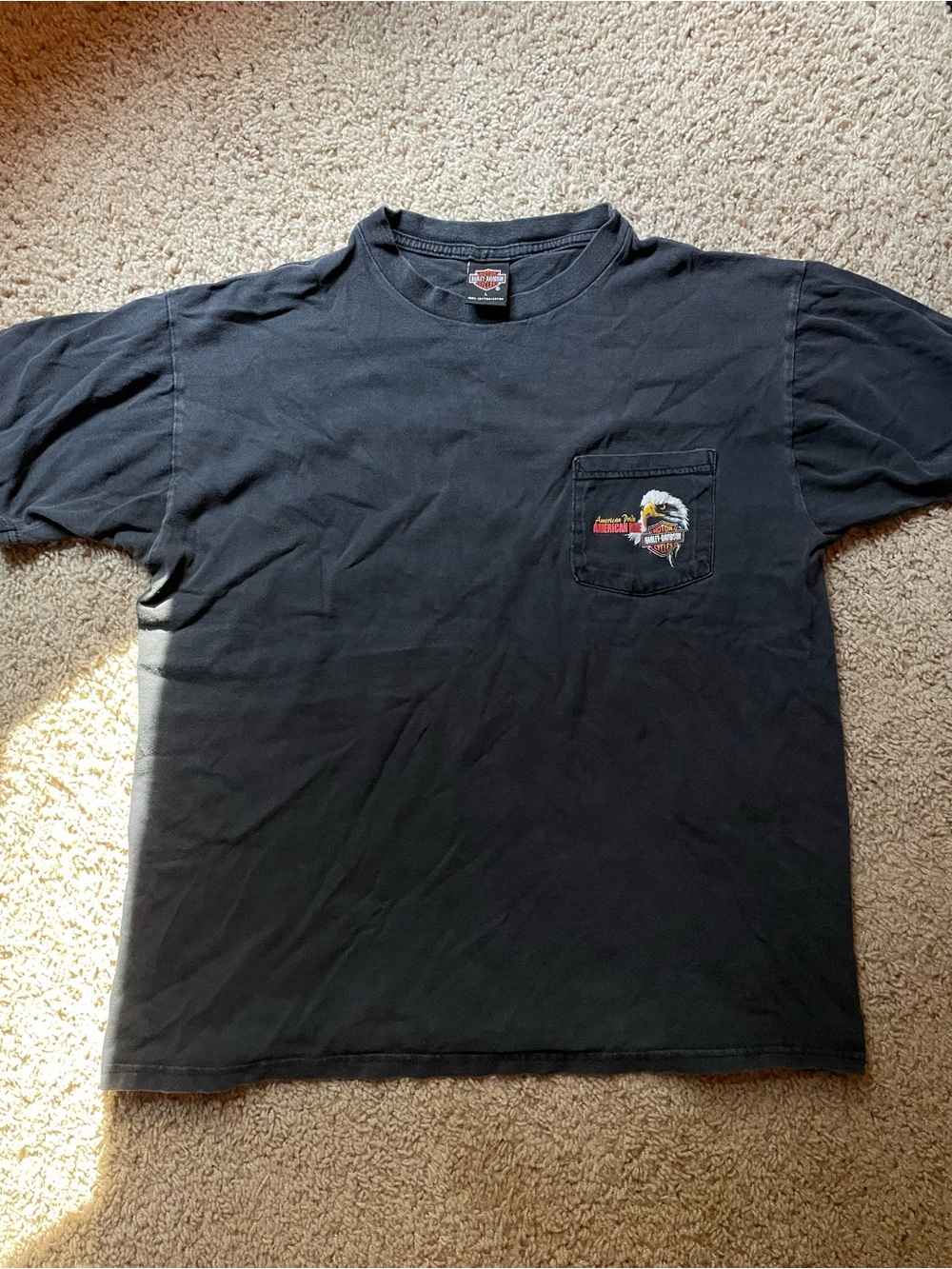 Harley-Davidson Black Short Sleeve Pocket Tee with Eagle Patch and Small Logo
